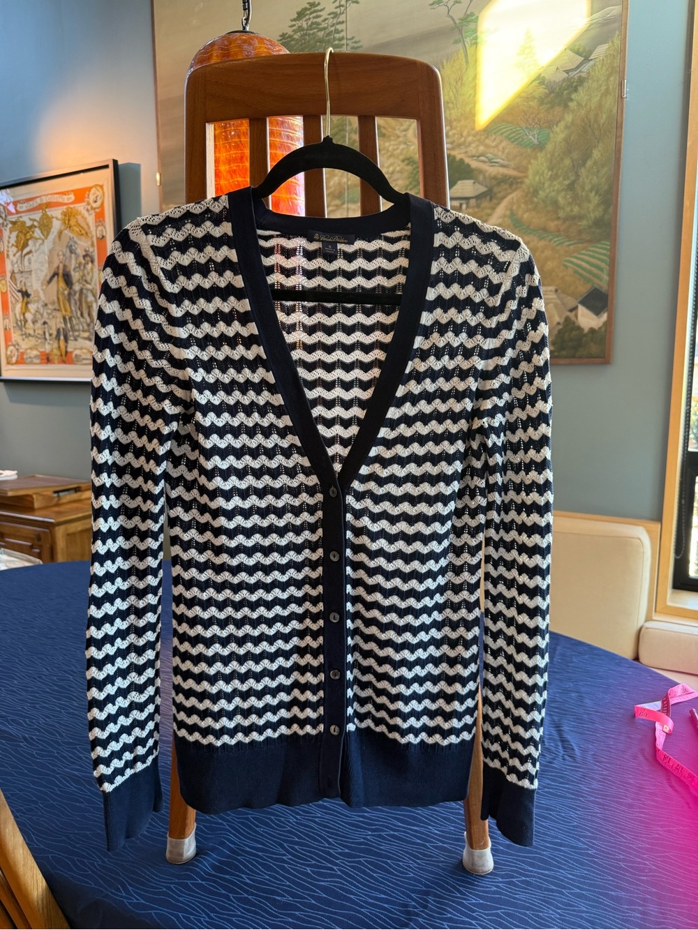 Brooks Brothers Navy & White Pointelle Knit Cardigan